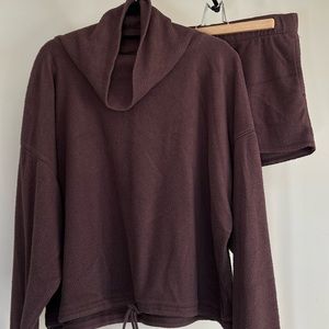 AERIE brown sweater & shorts sleep set